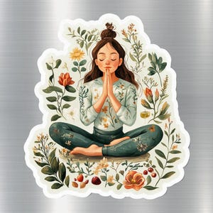 Aimant de méditation yoga zen, aimant d&#39;art floral, aimant de réfrigérateur inspirant, aimant d&#39;art de méditation, aimant cadeau yoga unique