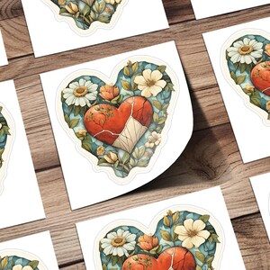 Vintage Heart Floral Sticker, Waterproof Heart Decal, Cute Flower Heart Sticker, Aesthetic Heart Plant Sticker, Laptop and Water Bottle