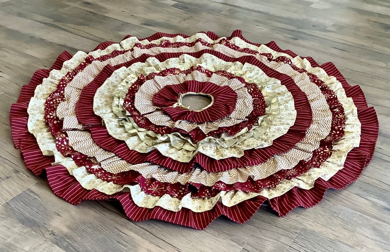 Burgundy and Metallic Gold Ruffled Christmas Tree Skirt Wine Etsy