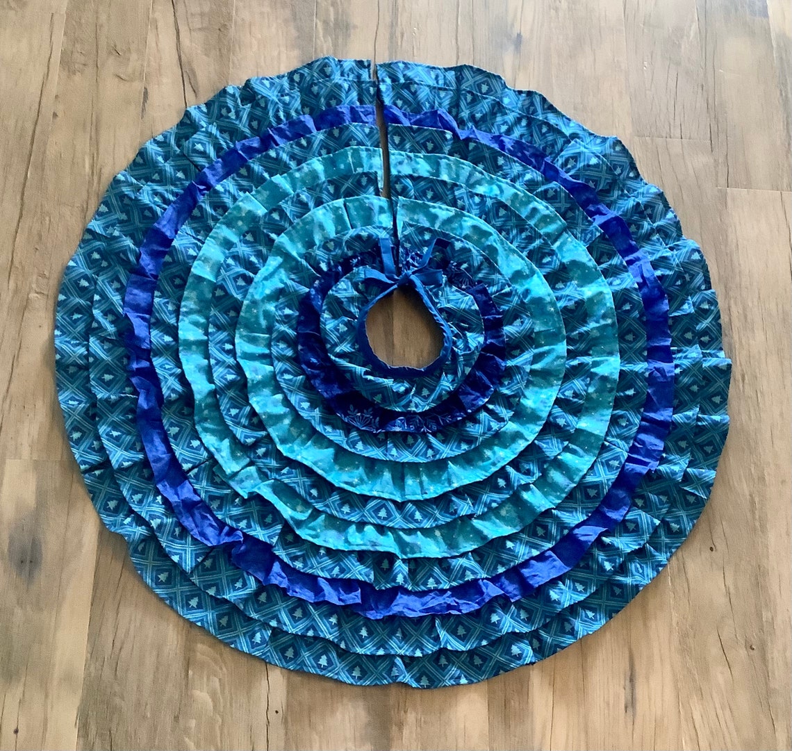 Turquoise Blue Ruffled Christmas Tree Skirt Bright Blue Etsy