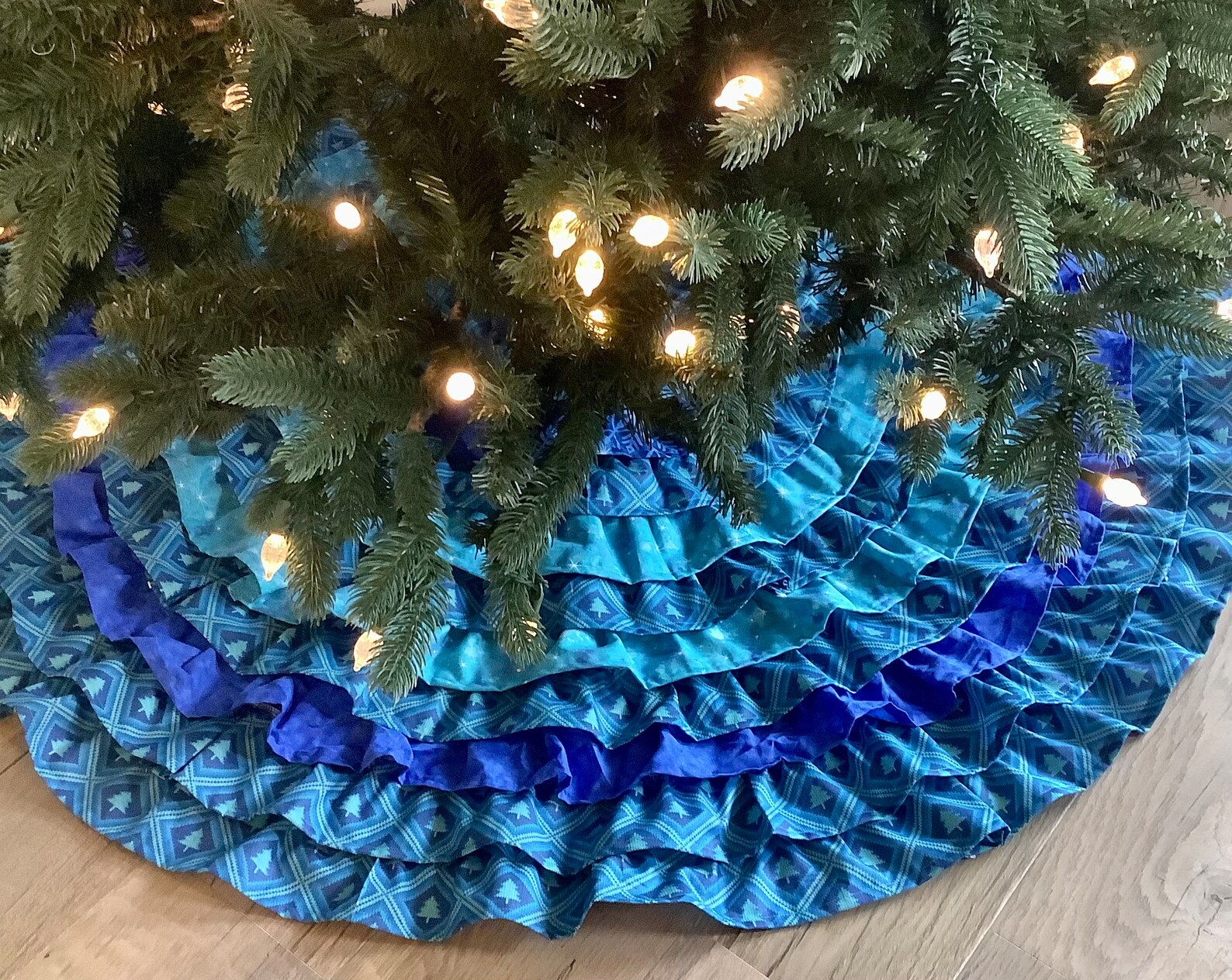 Turquoise Blue Ruffled Christmas Tree Skirt Bright Blue Etsy