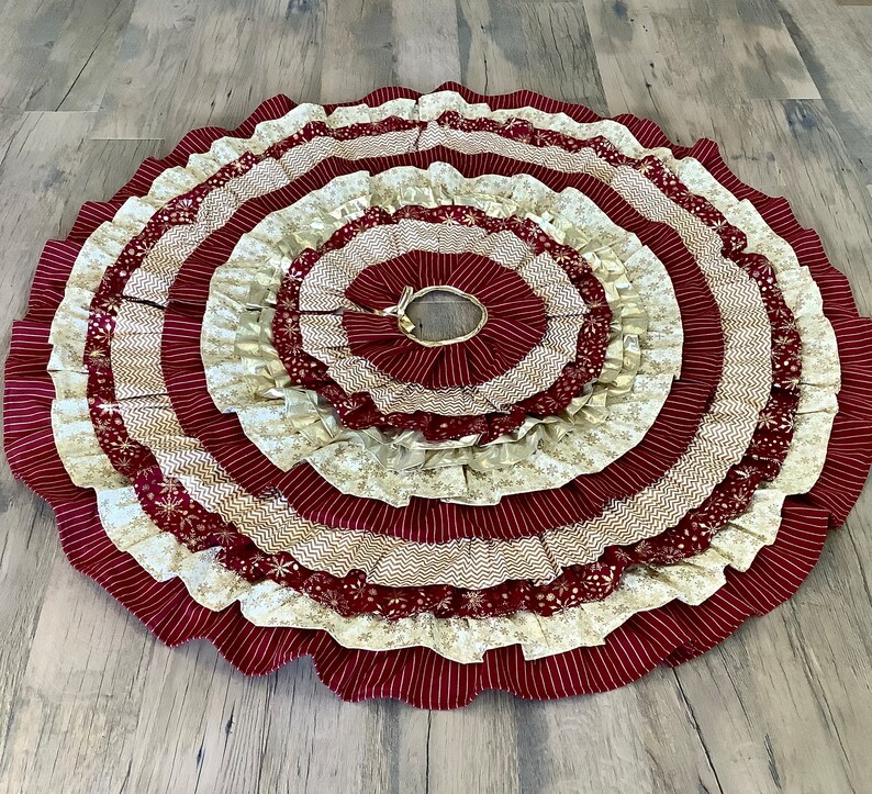 Burgundy and Metallic Gold Ruffled Christmas Tree Skirt Wine Etsy