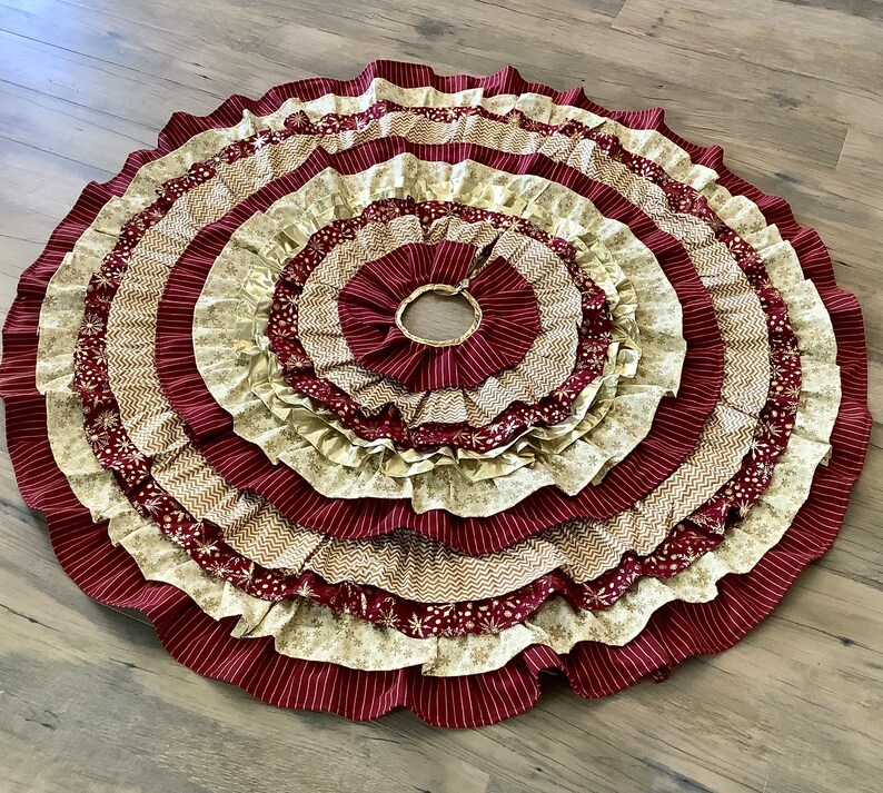 Burgundy and Metallic Gold Ruffled Christmas Tree Skirt Wine Etsy