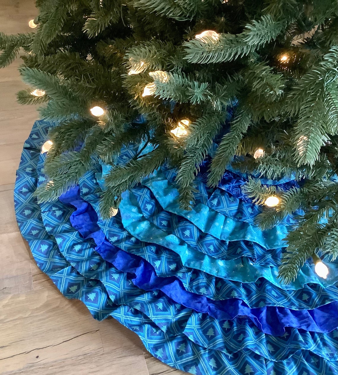 Turquoise Blue Ruffled Christmas Tree Skirt Bright Blue Etsy