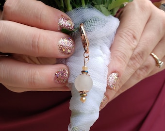 Healing Vibes Charm (Natural Rose Quartz, Hematite, Rose Gold Clasp)-Wedding Bouquet Clip-Keychain-Zipper Pull-Work Lanyard-Pet Collar Bling