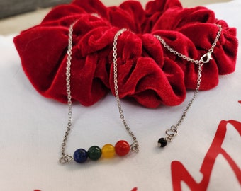 Heathers the Musical/Movie Crystal Croquet Balls Necklace/Choker (Natural Red Coral, Yellow Chalcedony, Moss Agate, Lapis Lazuli & Obsidian)