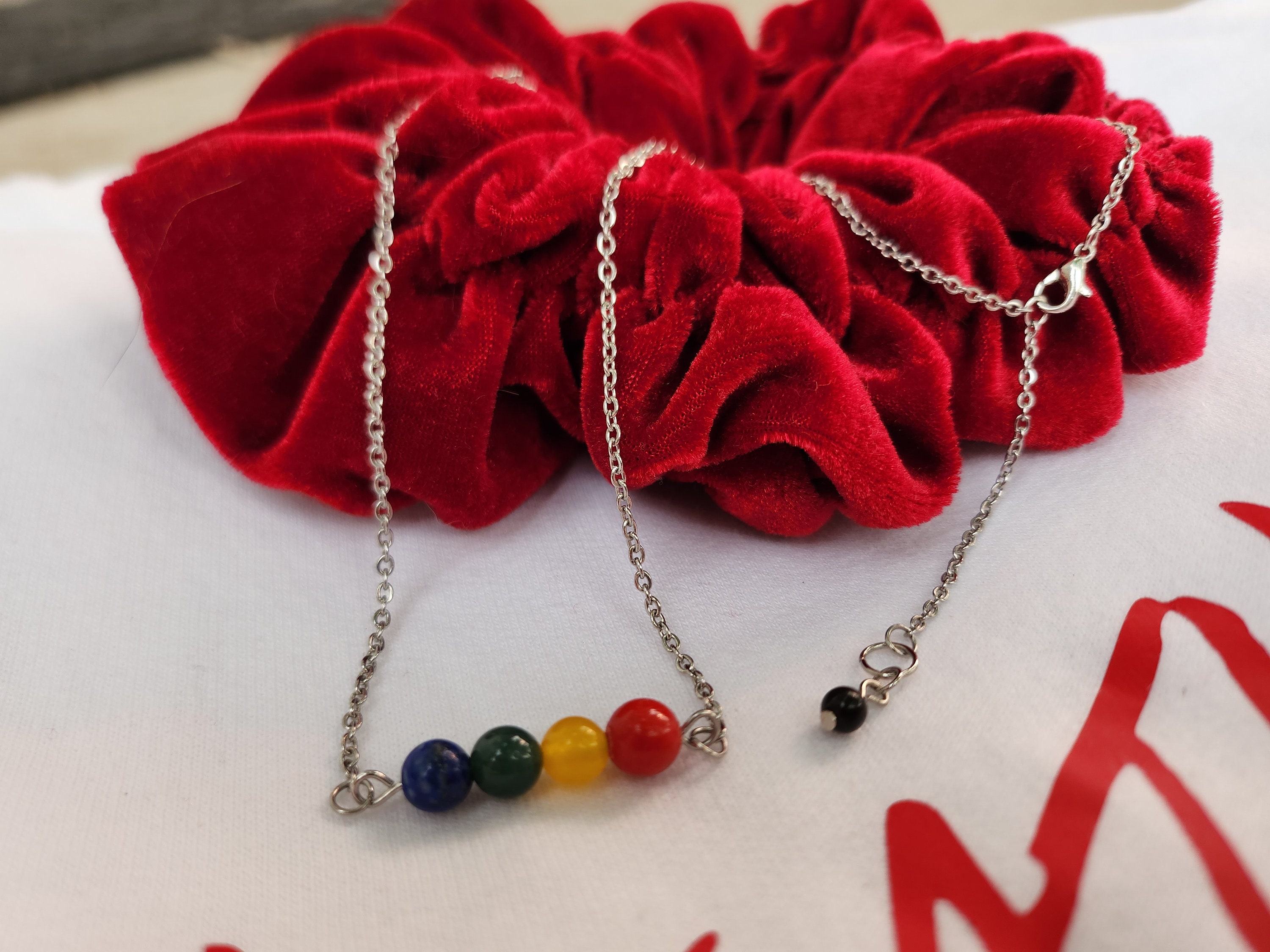 Heathers the Musical/Movie Crystal Croquet Balls Necklace/Choker (Coral, Yellow Chalcedony, Moss Agate, Lapis Lazuli, Obsidian & Lava Stone)