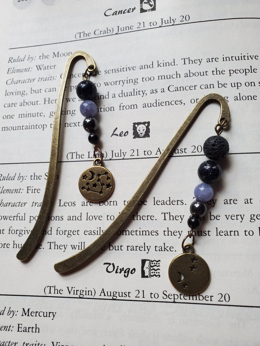 Aromatherapy Astrology Zodiac Signs Bookmark with Natural Lava Stone