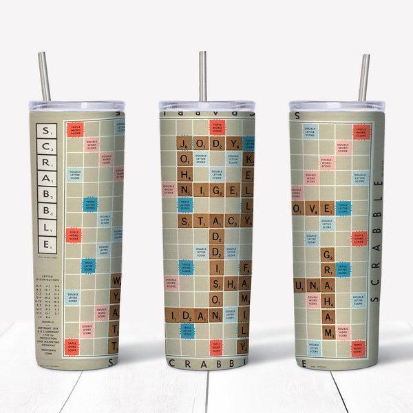 Tumbler, Travel Mug, Travel Tumbler, Scrabble Tumbler, Skinny Tumbler with Lid and Straw