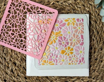 Floral Clay Stencil Sheet, Reusable Polymer Clay Stencil for Texture, Floral Pattern Stencil