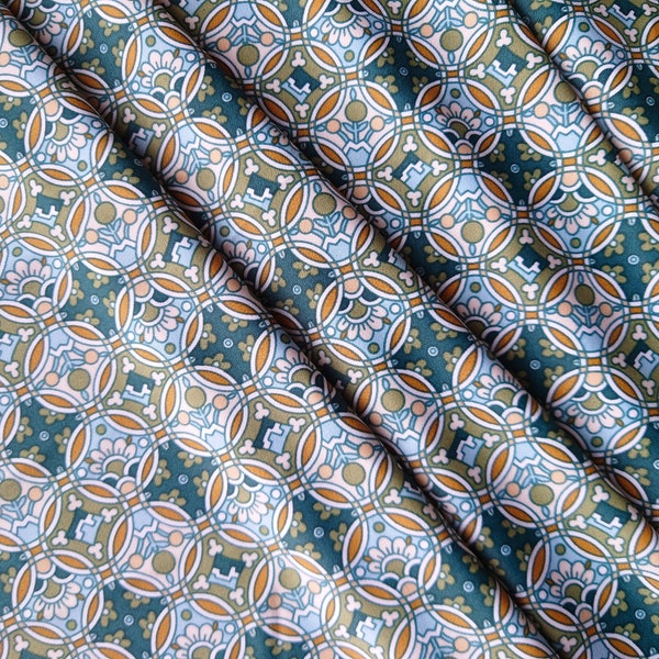 SWIMWEAR boho fabric, Art Deco/Art Nouveau nylon spandex knit fabric. Swimwear, leggings, sports bra, activewear. Sold by the 1/2 yard