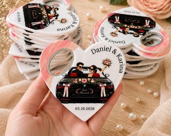 Abrebotellas con imán en forma de corazón personalizado / Recuerdo de boda