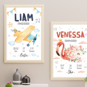 Personalized Birth Poster boy and girl, Nursery Decoration Poster, Birth Announcement as a Gift for Birth or Baptism