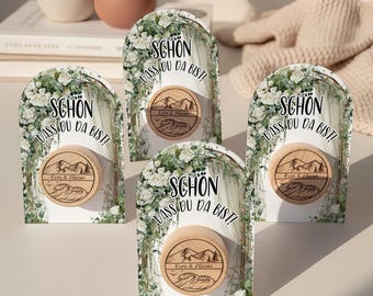 Tapón de vino personalizado, recuerdo de boda, rústico, forma de arco.