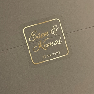 Stickers décoratifs, Stickers enveloppe de mariage personnalisés avec véritable feuille d'aluminium, Sticker transparent, Sticker transparent feuille, Hochzeits, Taufe, adresse