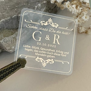 Adesivi in lamina d'oro, adesivi di ringraziamento per matrimonio, etichette trasparenti personalizzate, bellissimi adesivi quadrati eleganti e di classe, iniziali per bomboniere.