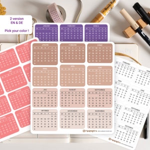 12 Tiny 2024 / 2025 Calendar Planner Stickers, Aufkleber Kalender, kalender, handwriting calendar