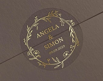 Floral-Custom Gold Foil stickers: Monogrammed Thank You Favors