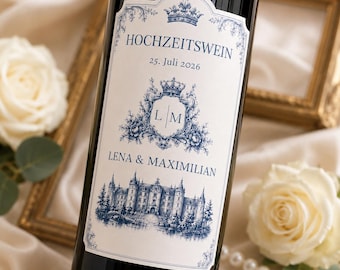 Etiqueta personalizada para vino de boda / Elegante pegatina azul personalizada para recuerdos