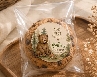 Pegatinas de cumpleaños con temática de bosque personalizadas – Etiquetas para recuerdos de cumpleaños con animales del bosque – Pegatinas personalizadas para fiestas infantiles – Etiquetas de agradecimiento de cumpleaños