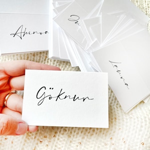 handschriftlicher Druck Tischkarten | Namensschilder mit individuellem Namen & Schriftzug stehend | vintage, Hochzeit ,Brautparty, Babyparty