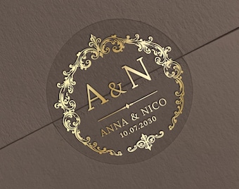 Foil Wedding Stickers, Personalized Elegant Seals