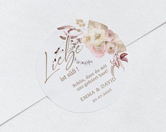 Pegatinas para recuerdos de boda bohemios / Etiquetas "El amor es dulce"