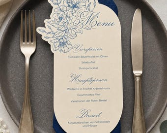 Menú de boda azul y marfil
