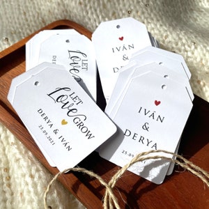 laissez l'amour grandir, plaque de mariage, faveur, douche nuptiale, baby shower, merci, taufe, étiquettes de faveur personnalisées