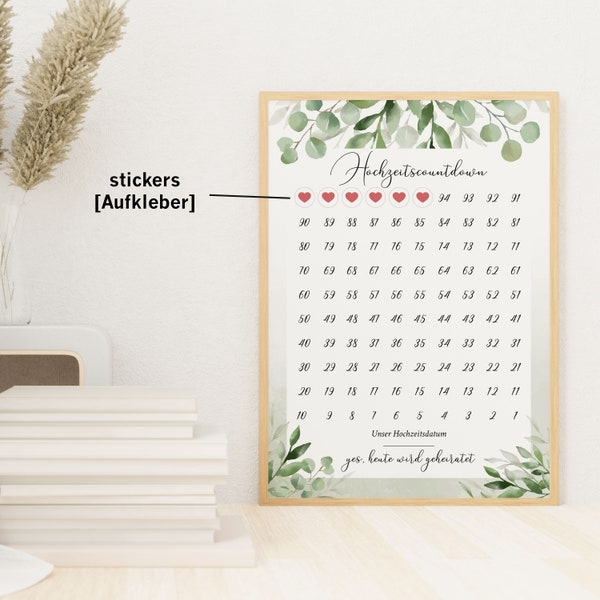 Wedding Countdown, Wedding Planning Greenery Eucalyptus A4