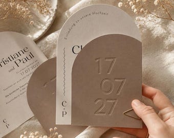 Minimalistischer Bogen Hochzeitseinladung, moderne Karte, Beige & Creme