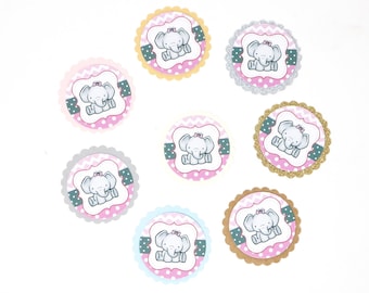 12 PCS Elephant Round Diecut Embellishments- Baby Shower, Birthday, & More - 1.5" Diameter