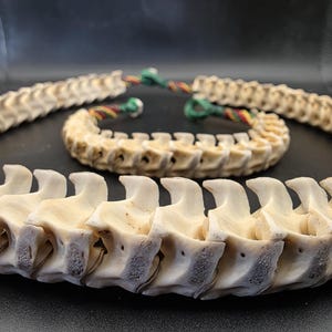 Heiliges Naga-Makramee-Schlangenknochen-Halsketten- und Armbandset | Schmuck aus echten Netzpython-Wirbeln | Thailändisches mythisches Schlangen-Schutzamulett