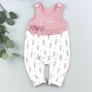 LIMITED EDITION - Personalized girl&#39;s romper - Strawberry - Romper with ruffles - Baby gift idea - Pink Romper - Ice Cream Body