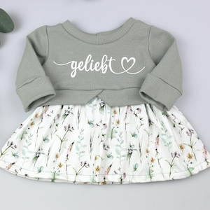 Baby handmade tunic - dutsy mint - gift idea for girls, dress with flowers, girls&#39; clothing with personalization - Handmade girls&#39; dress