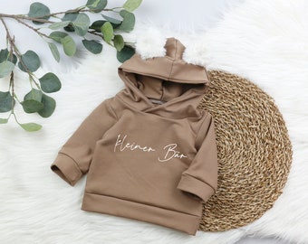 VOODULU®  Hoodie  - Pullover - Baby - braun - Plüsch - Fell - Teddy - Ohren - Geschenk - Geburt - Junge - Mädchen - personalisiert - Newborn