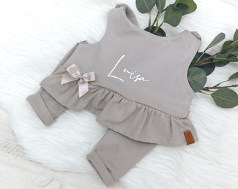 VOODULU® ORGANIC bodysuit, romper, baby beige white flounce ruffles personalized with name gift birth newborn baby girl Easter