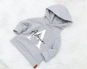 VOODULU® *LIMITERT* Kuschel Hoodie grau melange mit Namen Sweatshirt für Mädchen und Jungs Geschenk personalisiert Geburt Taufe Feiertag