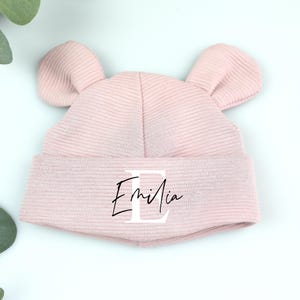Mädchen Teddy Mütze, Hipster Mütze, Kindermütze, Babymütze, personalisiert mit Namen mauve mit Ohren