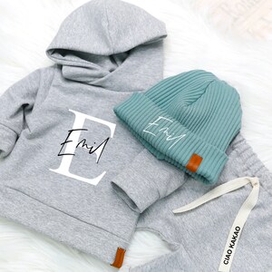 VOODULU® LIMITERT Kuschel Hoodie grau melange mit Namen Sweatshirt für Mädchen und Jungs Geschenk personalisiert Geburt Taufe Feiertag Bild 5