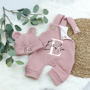 VOODULU® Dungarees "Blümi" - Romper Baby mauve Reenbogen Wooden Buttons Gift Birth Baptism Boy Girl Personalized Dungarees Newborn