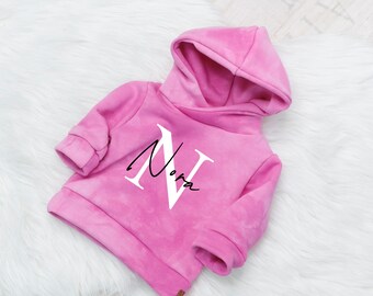 VOODULU® *LIMITED* Cuddle Hoodie, Batik pink/pink Name Sweatshirt for Girls and Boys Gift Logo Heart Easter Birthday