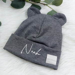 VOODULU® teddy hat, hipster hat, children's hat, baby hat, personalized with name gray with ears