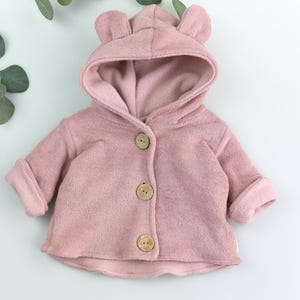Teddy Baby Jacket Girl – Mauve Hooded Jacket Made of Cotton Fleece – Cozy Transitional Jacket – Gift for Birth – Spring Outfit Girl