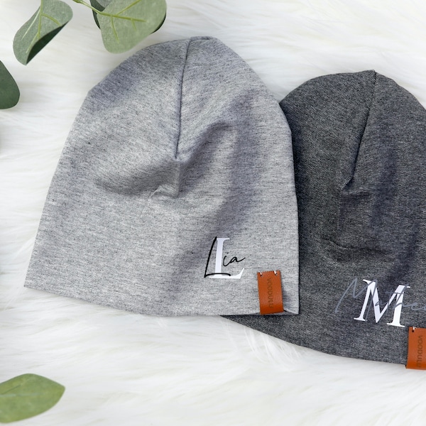 VOODULU® children's hat, baby hat, beanie hat light gray dark gray personalized saying name gift birth baptism Christmas