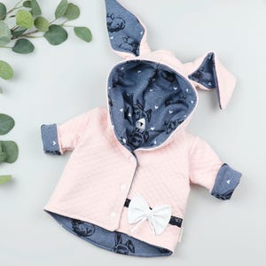 VOODULU® SINGLE PIECE - Jacket Baby - Transitional Jacket - Bow - Girls Jacket - Pink - Bunny Ears - Ears Jacket