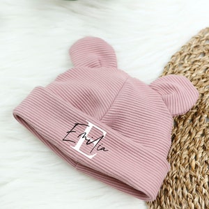 VOODULU® teddy hat, hipster hat, children's hat, baby hat, personalized with name mauve with ears