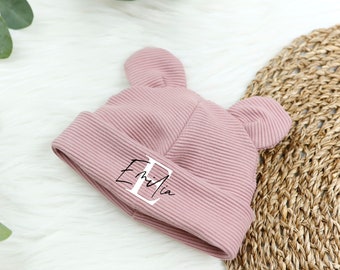 VOODULU® teddy hat, hipster hat, children's hat, baby hat, personalized with name mauve with ears