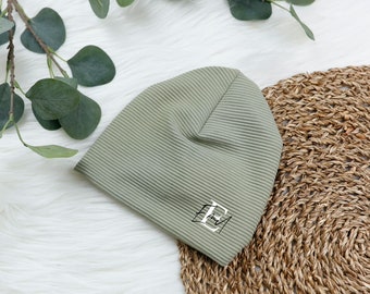 VOODULU® children's hat, baby hat, beanie hat sage green personalized saying name gift birth baptism Christmas