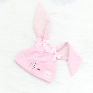 VOODULU® Hasen Mütze, Hipster Mütze, Kindermütze, Babymütze, personalisiert mit Namen rosa mit Ohren